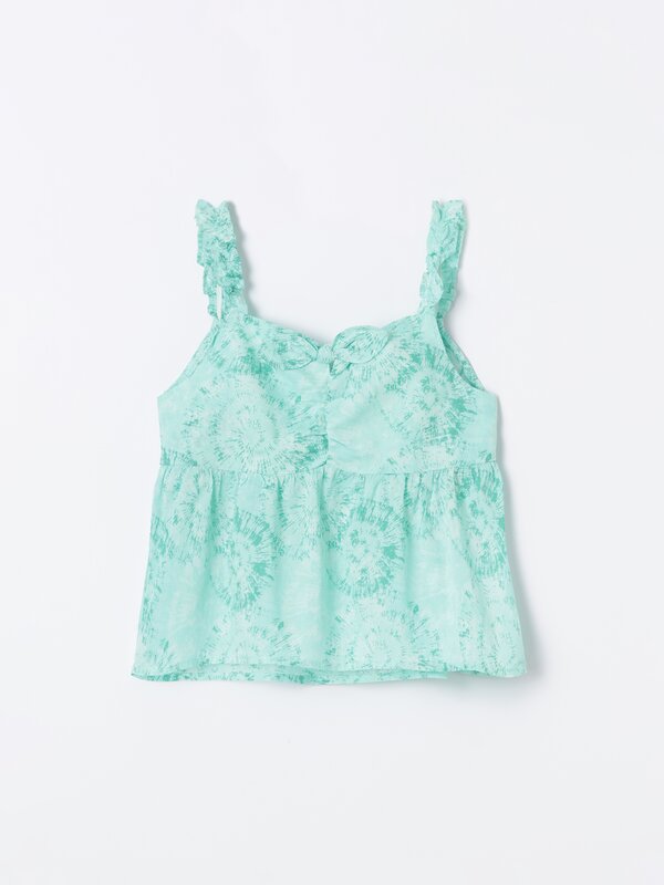 Printed strappy top with ruffles