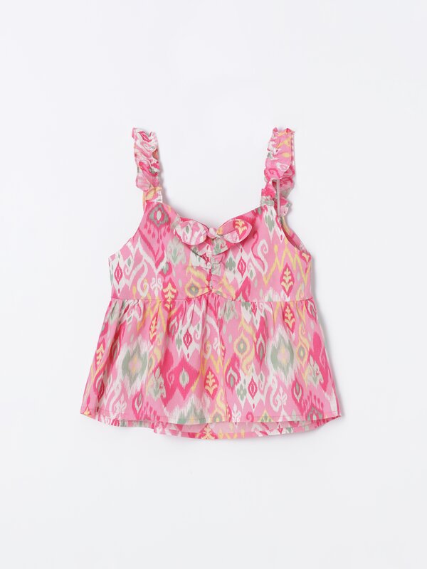 Printed strappy top with ruffles
