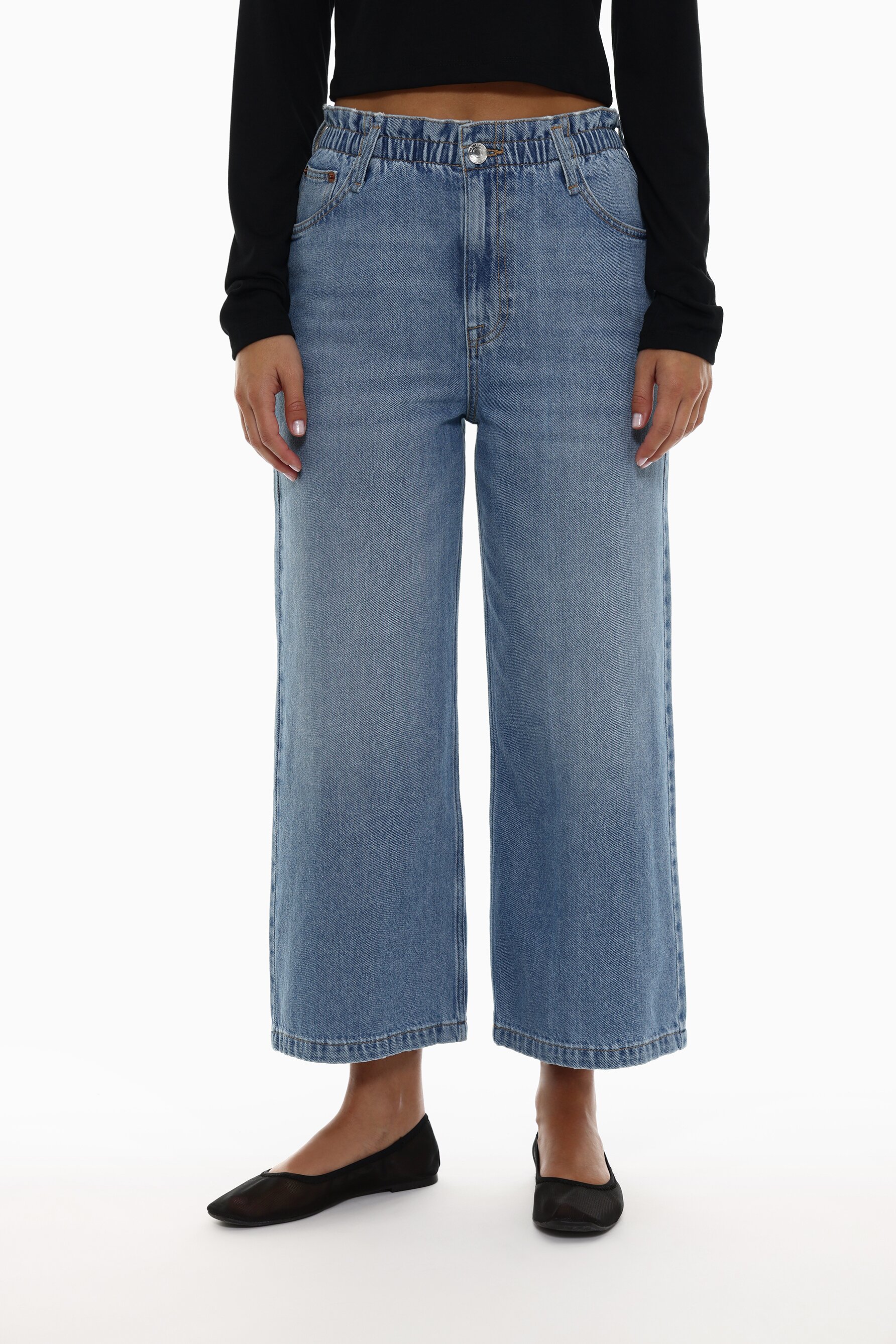 Jeans wide leg cintura elastica