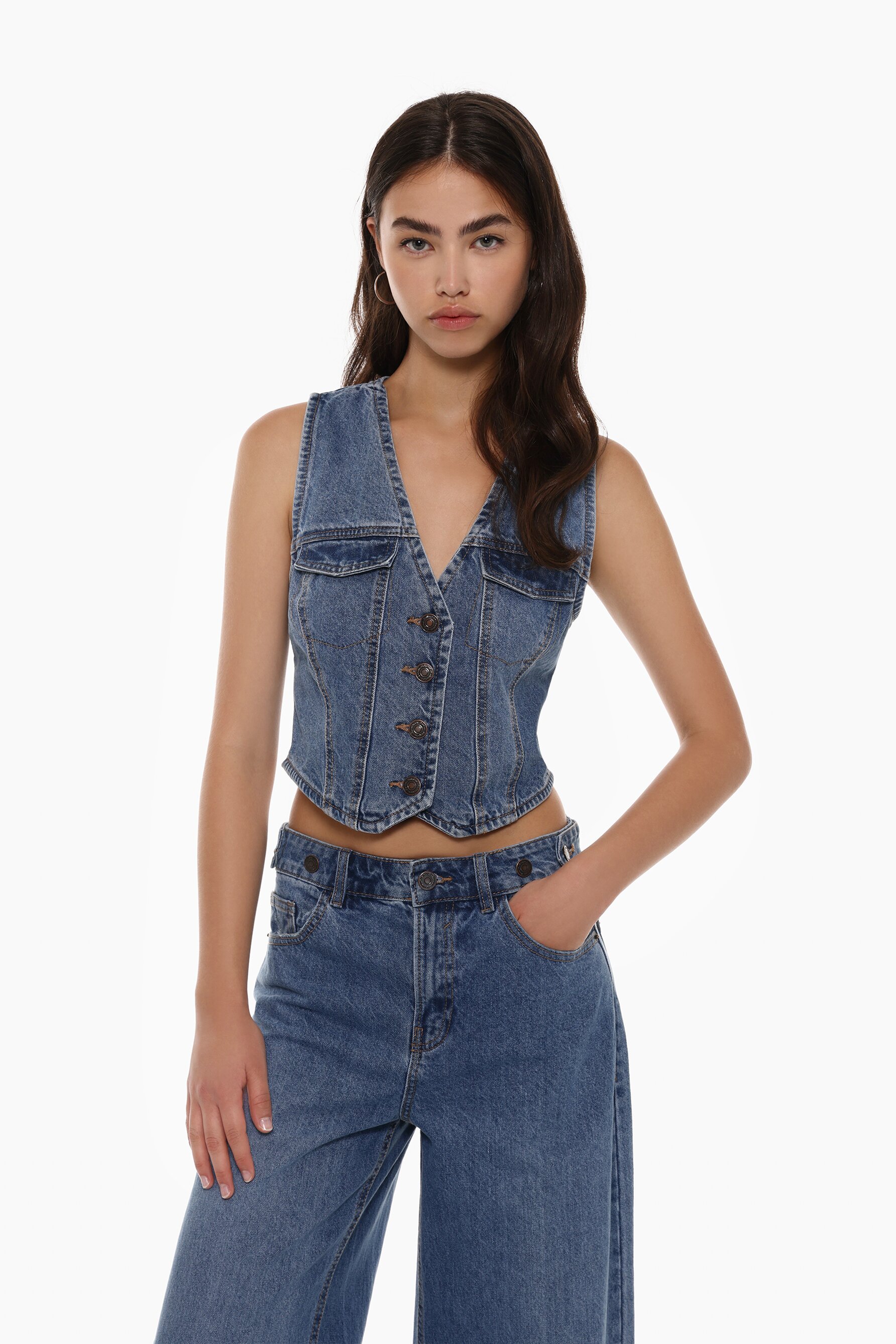 Cropped denim waistcoat hotsell