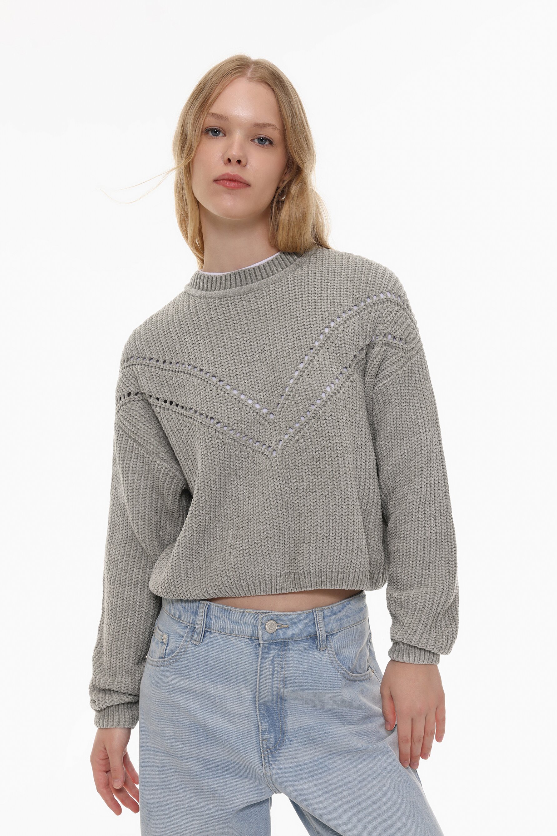 Chenille sweater with openwork detail Basics Woman Lefties Oman