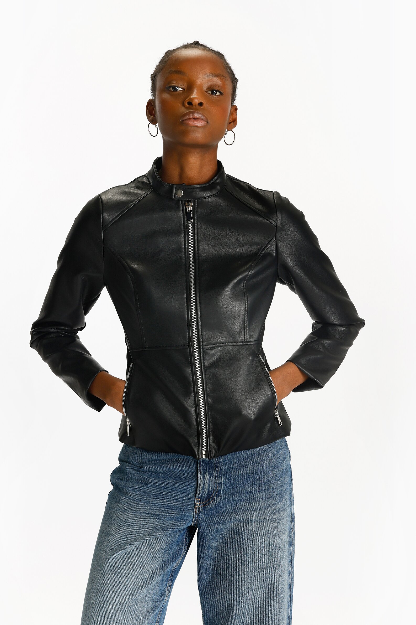 Leather Jacket Bershka Cazadora Cuero Chaqueta Biker Chamarra - Main Image