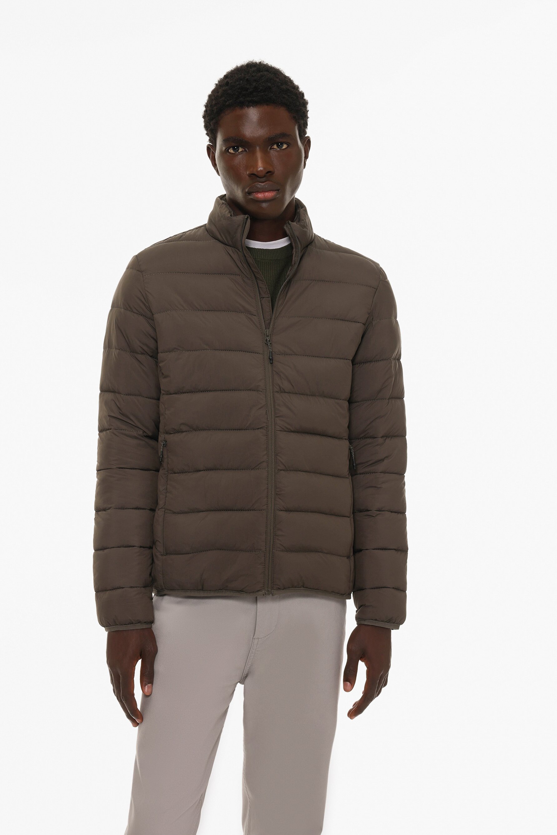 Khaki lightweight puffer jacket on sale