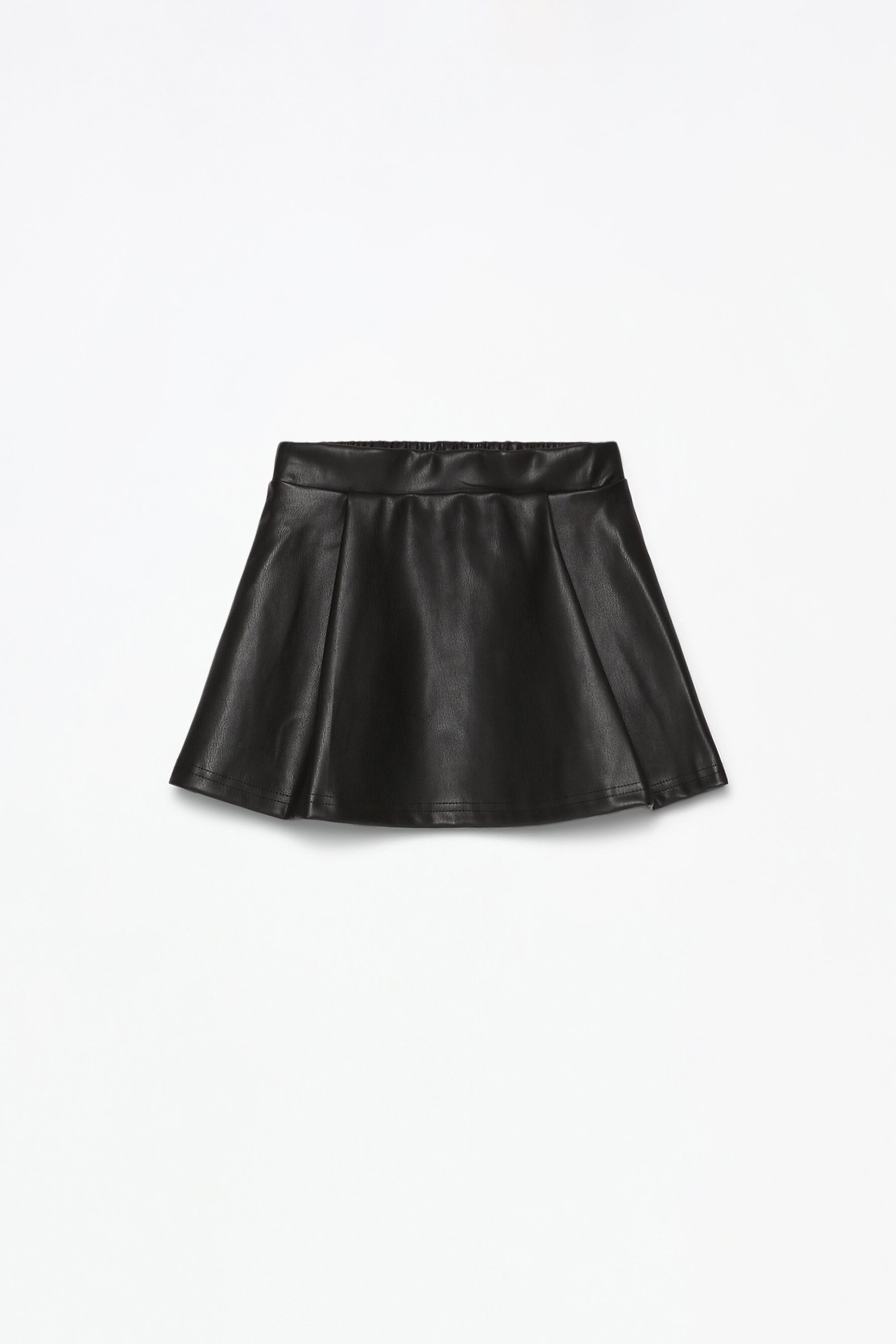 Black faux leather pleated skirt long best sale