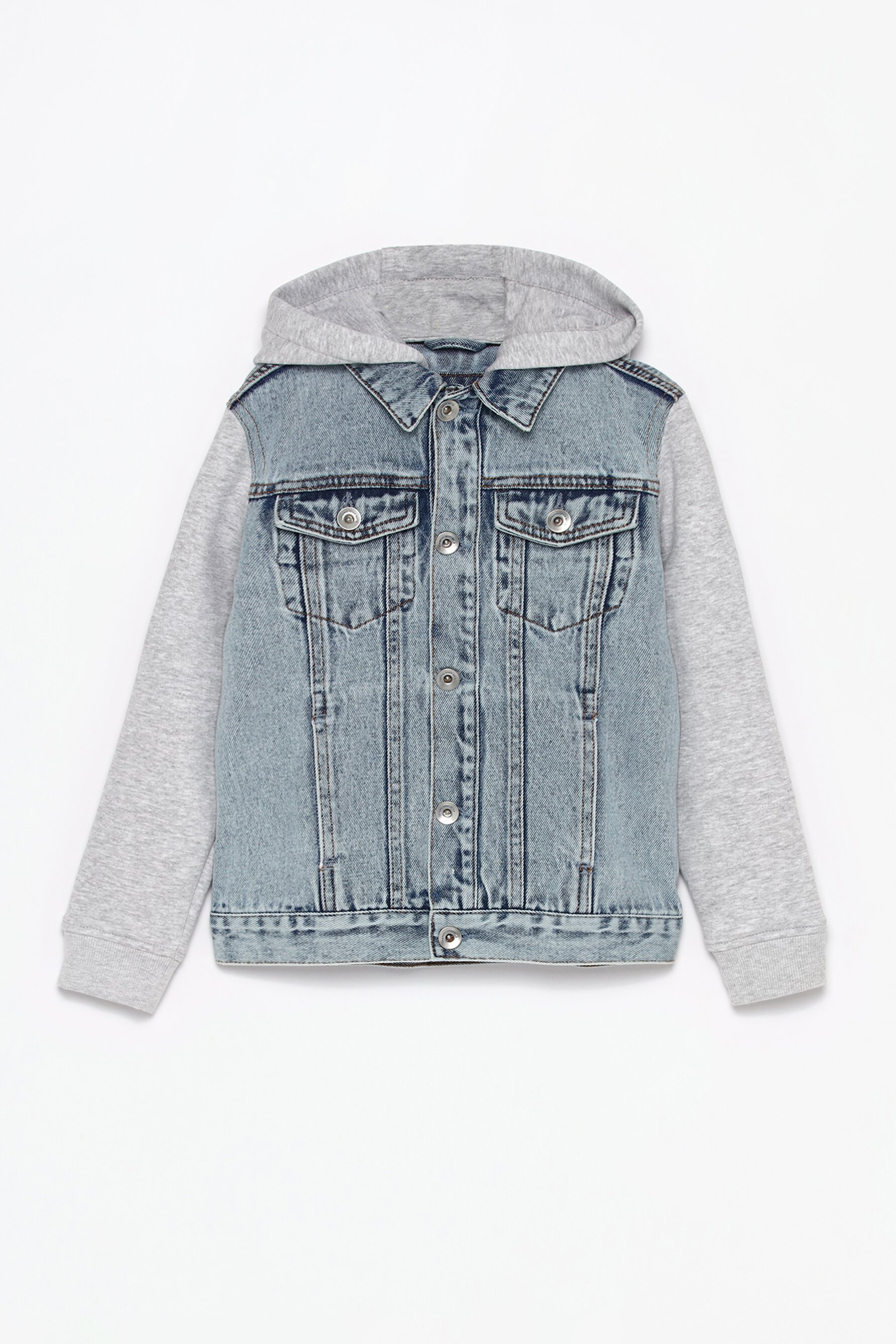 Contrast denim jacket with hood Denim CLOTHING Boy Kids Lefties Bahrain