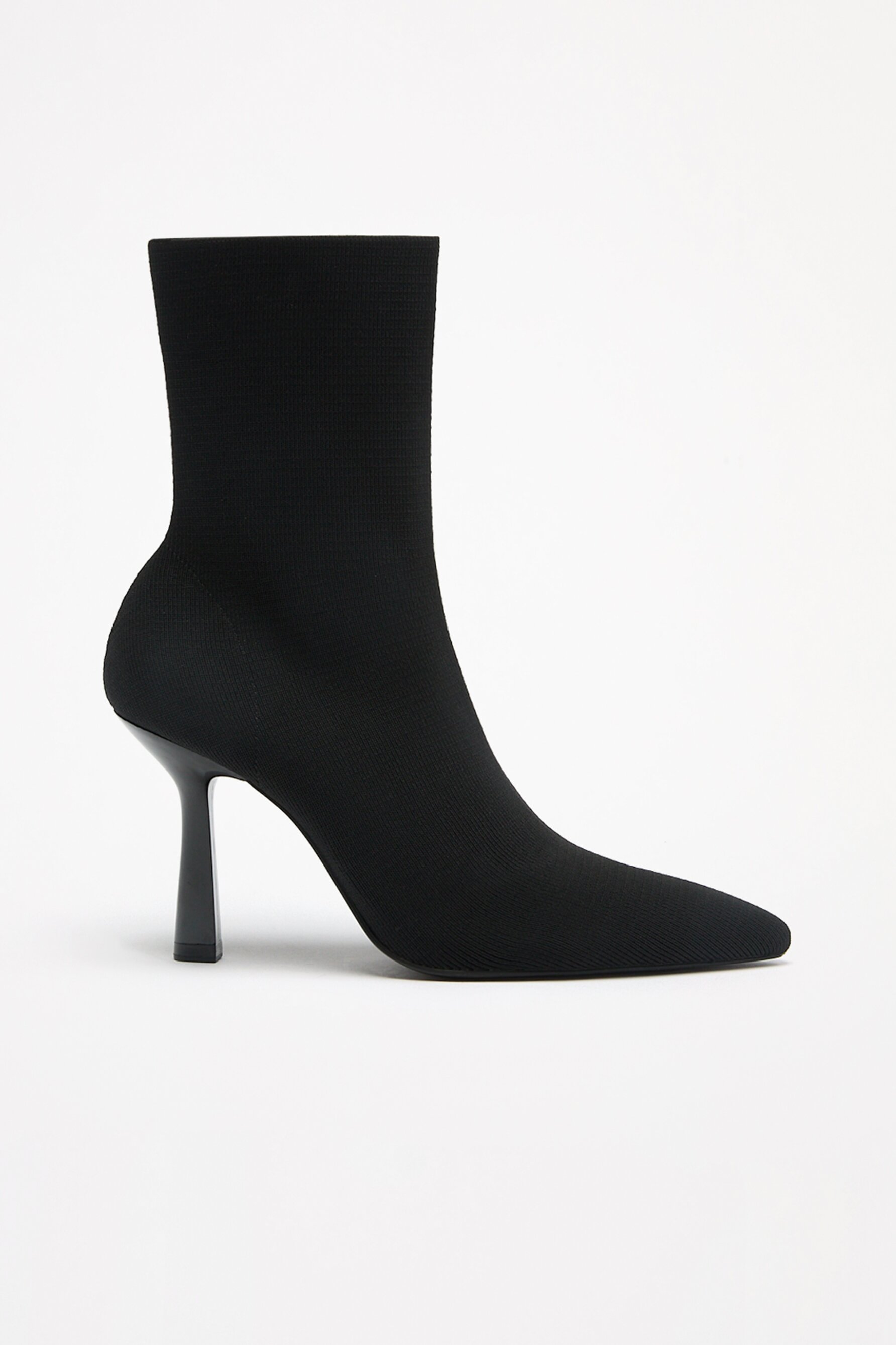 Black sock stretch kitten heel ankle boots top