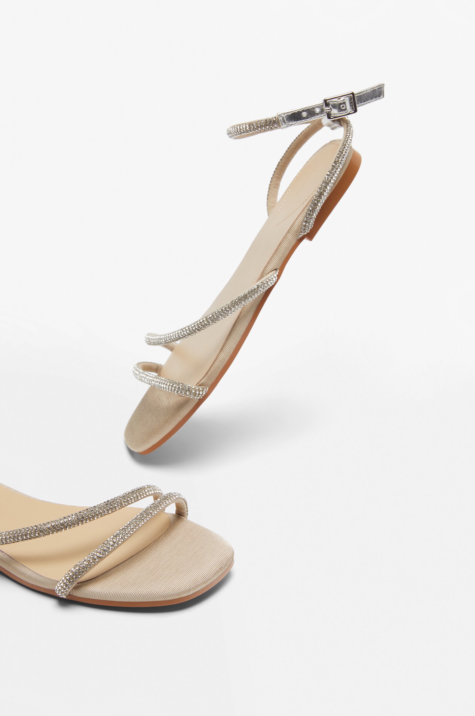 Rhinestone ankle strap flat sandals sales