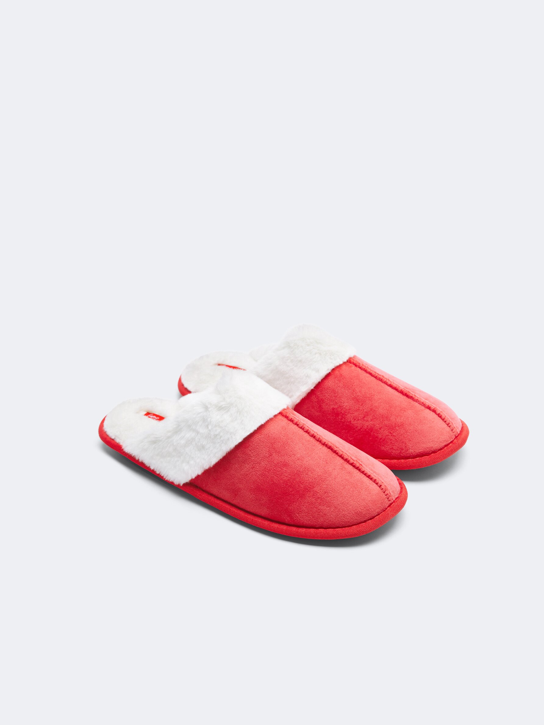Red faux fur slippers online