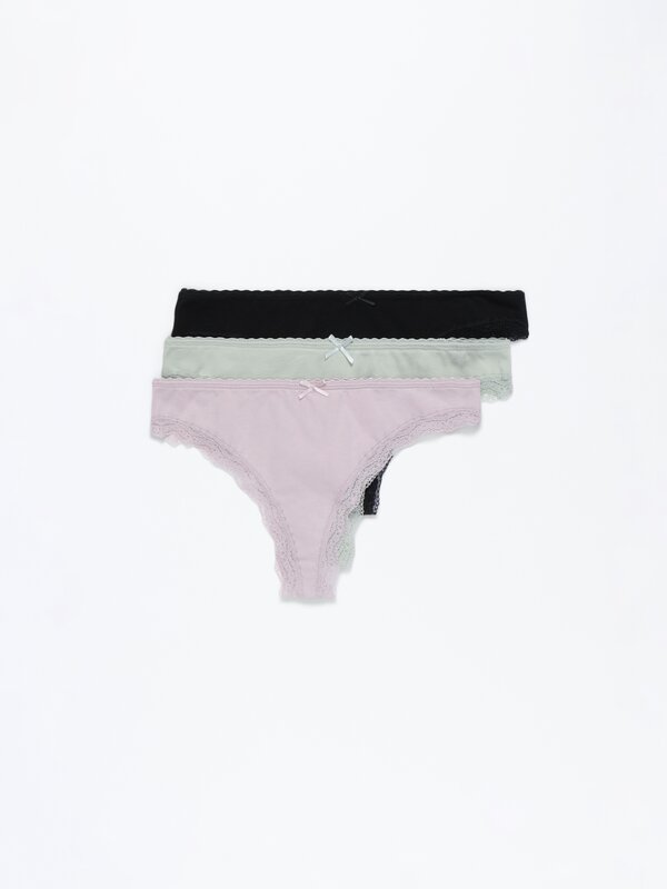 3-Pack of Brazilian briefs with lace trim