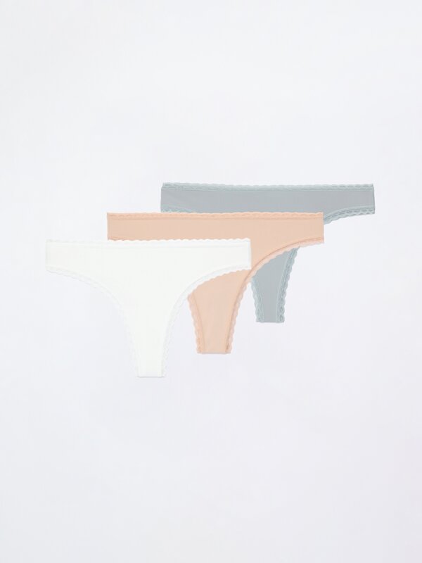 3-Pack of Brazilian briefs with lace trim