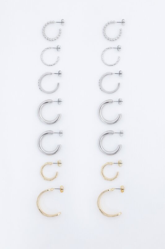 Pack of 6 pairs of metal hoop earrings