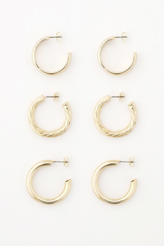 Pack of 3 pairs of hoop earrings