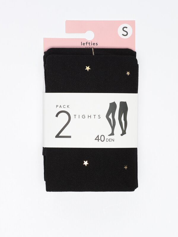 Pack of 2 pairs of 40 DEN tights with shiny prints