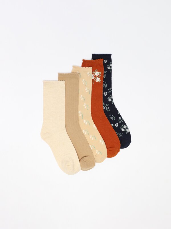 Pack of 5 pairs of contrast ribbed socks