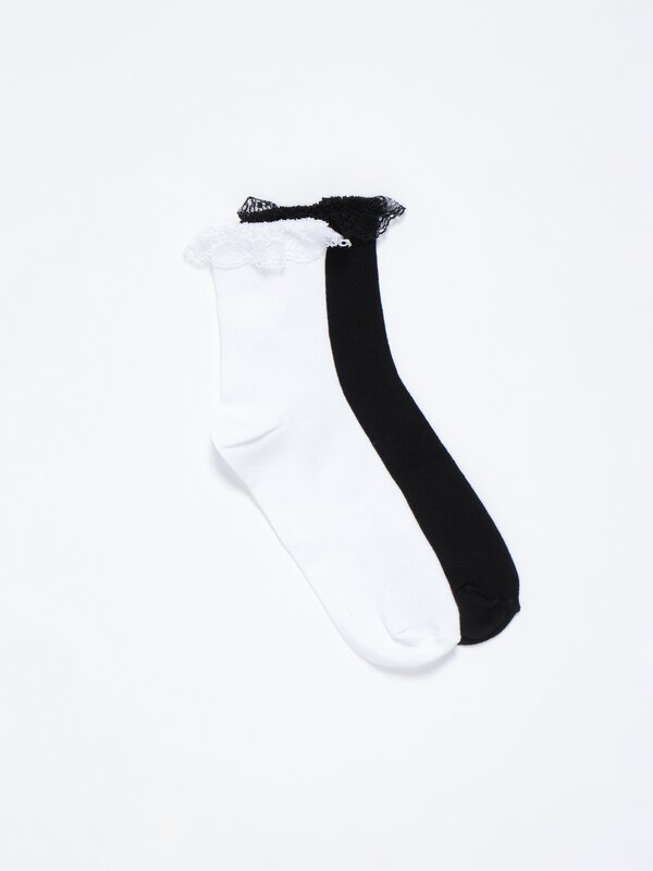 Pack of 2 pairs of long socks with frill