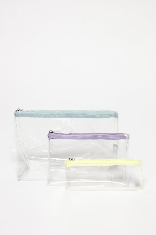 Pack of 3 transparent pastel toiletry bags