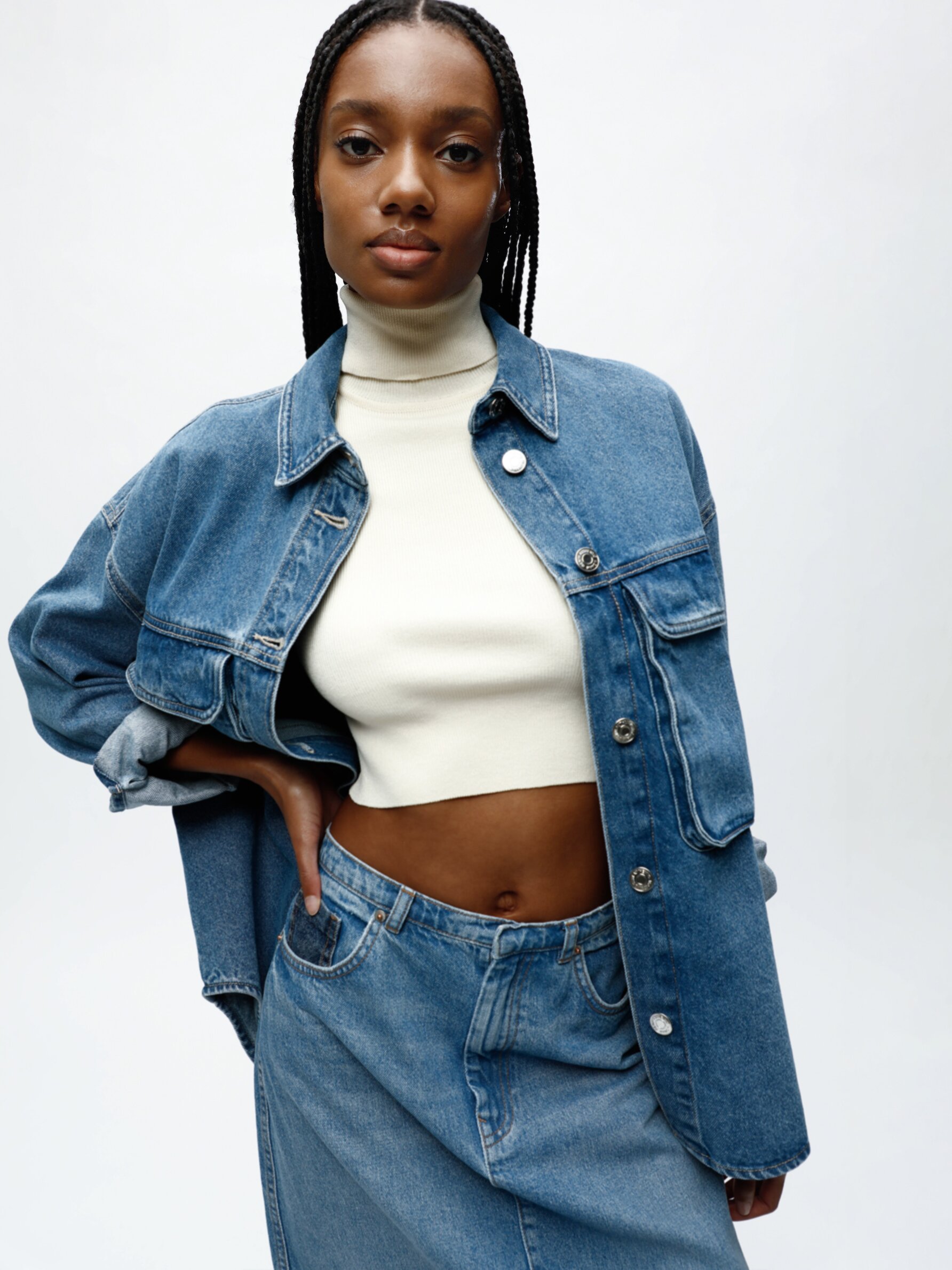 Oversized denim clearance jacket cropped