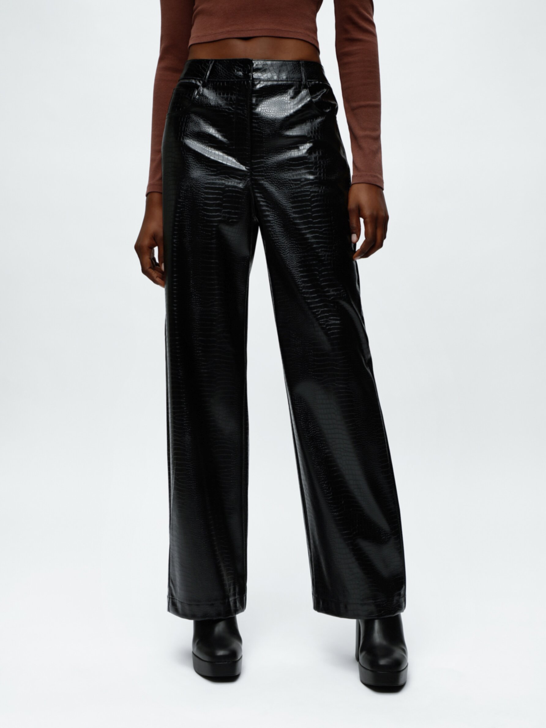 Miss Selfridge faux leather baggy cargo trouser in black | ASOS