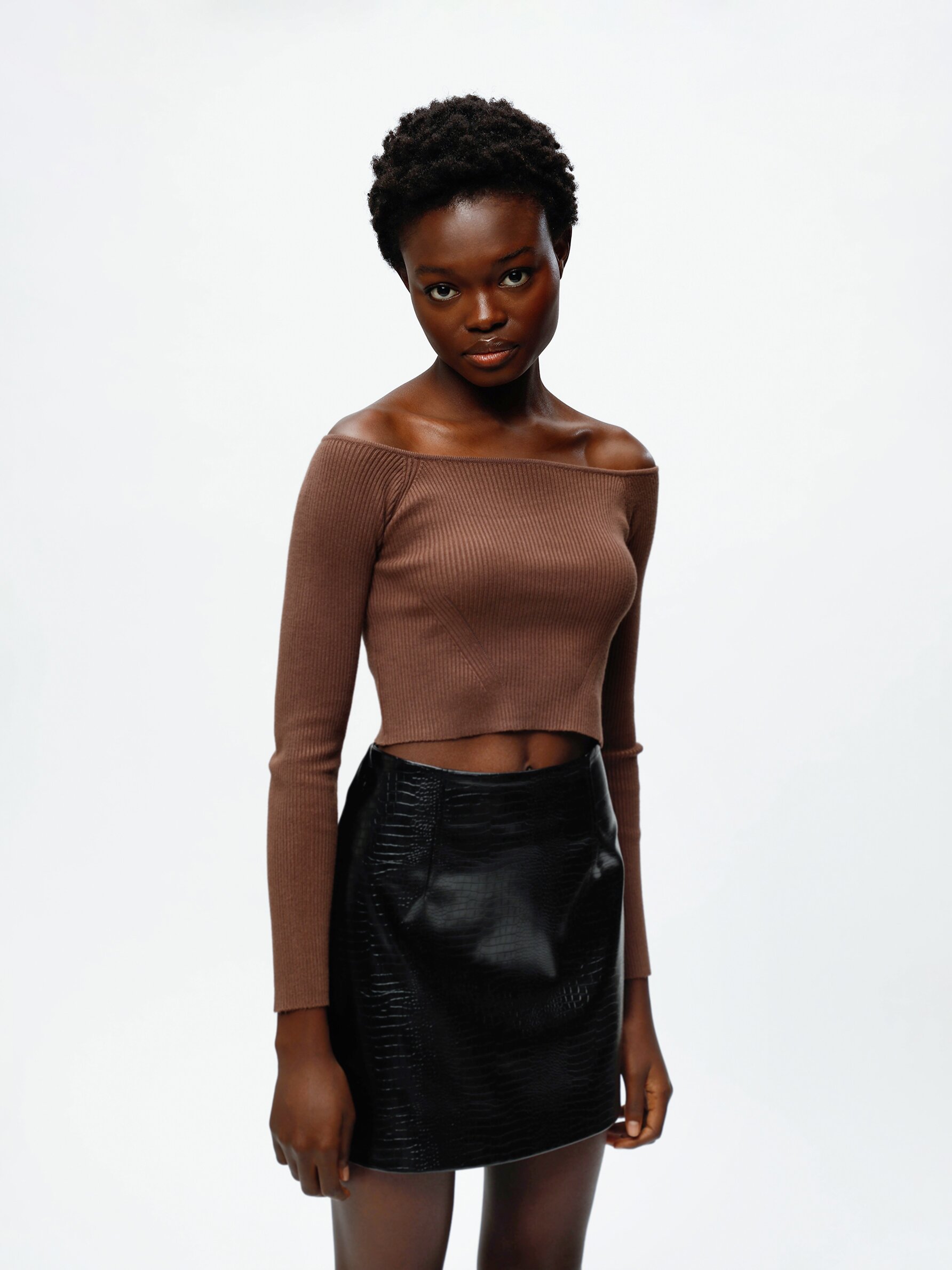 Dark brown shop mini pencil skirt