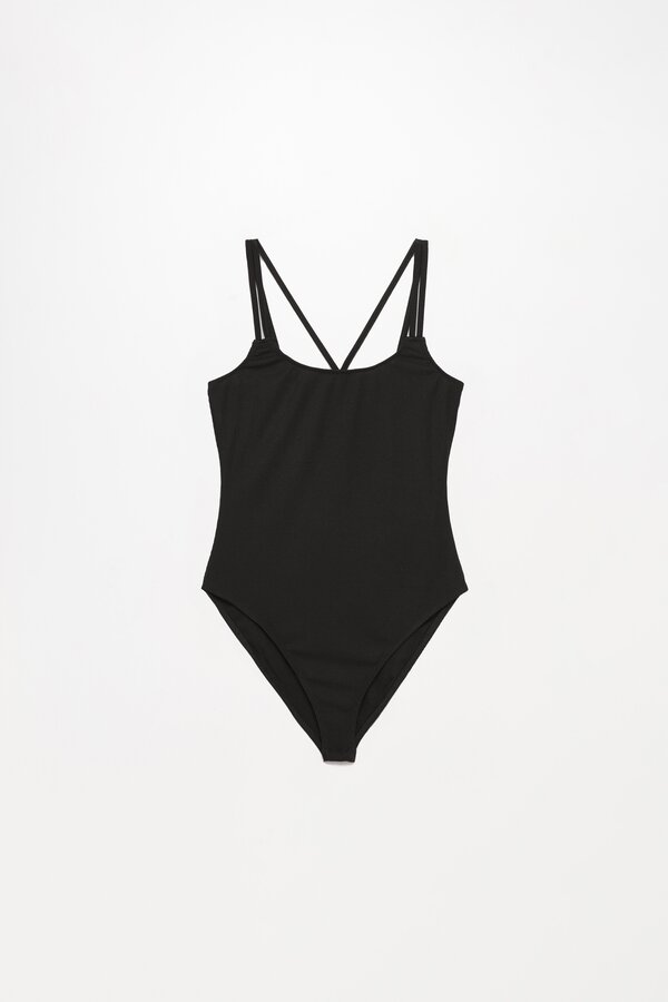 Ribbed bodysuit with criss-cross straps