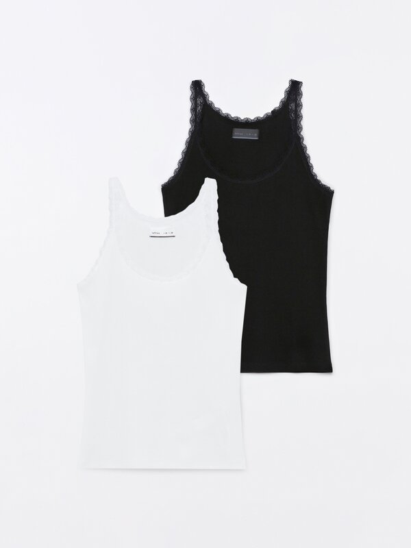 Pack of 2 lace trim strappy tops