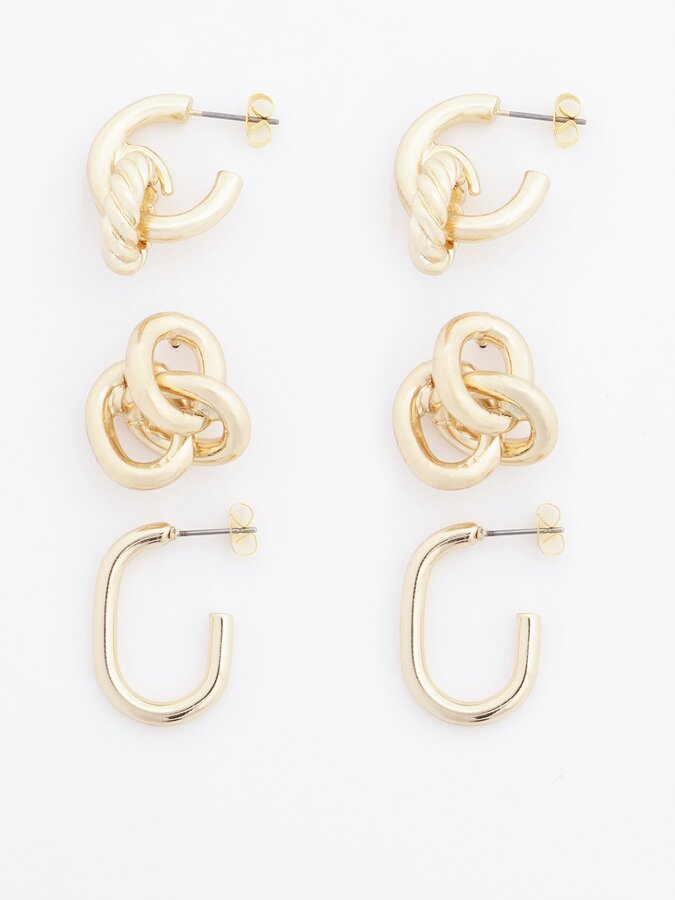Set of 3 gold-toned earrings