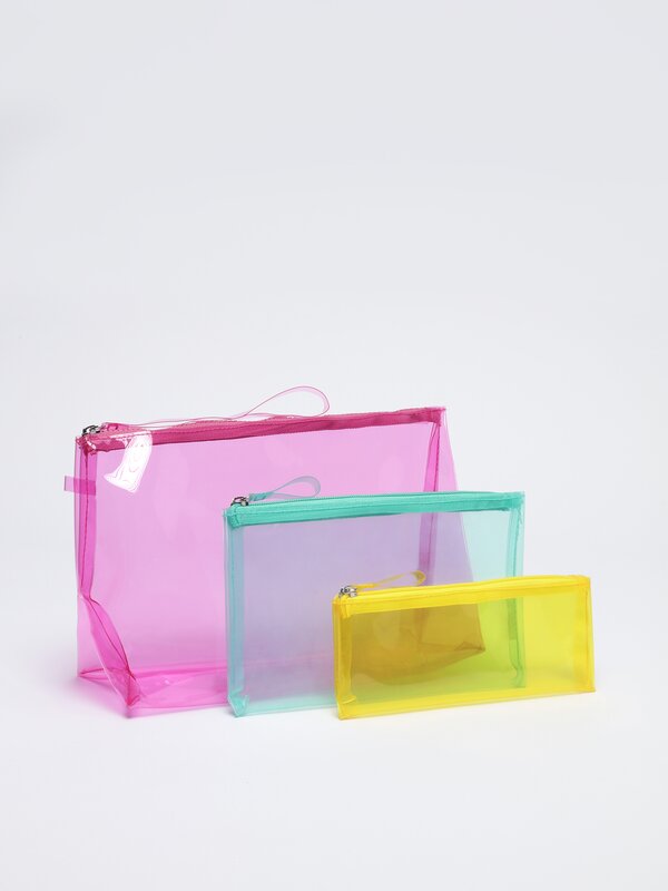 Pack of 3 transparent toiletry bags