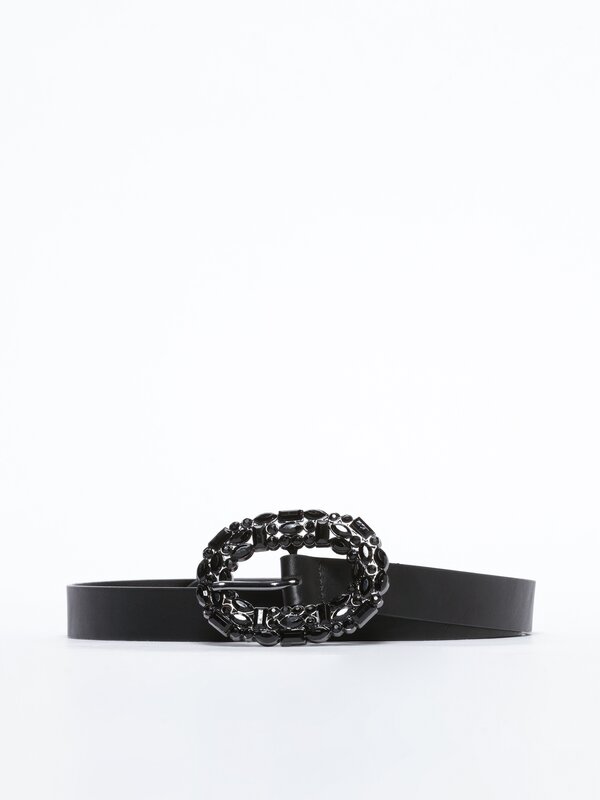 Faux leather belt with rhinestone details