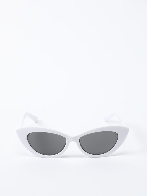 White cat-eye sunglasses.