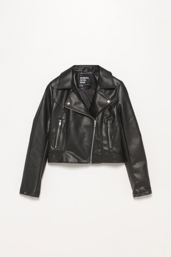 Double breasted faux leather jacket