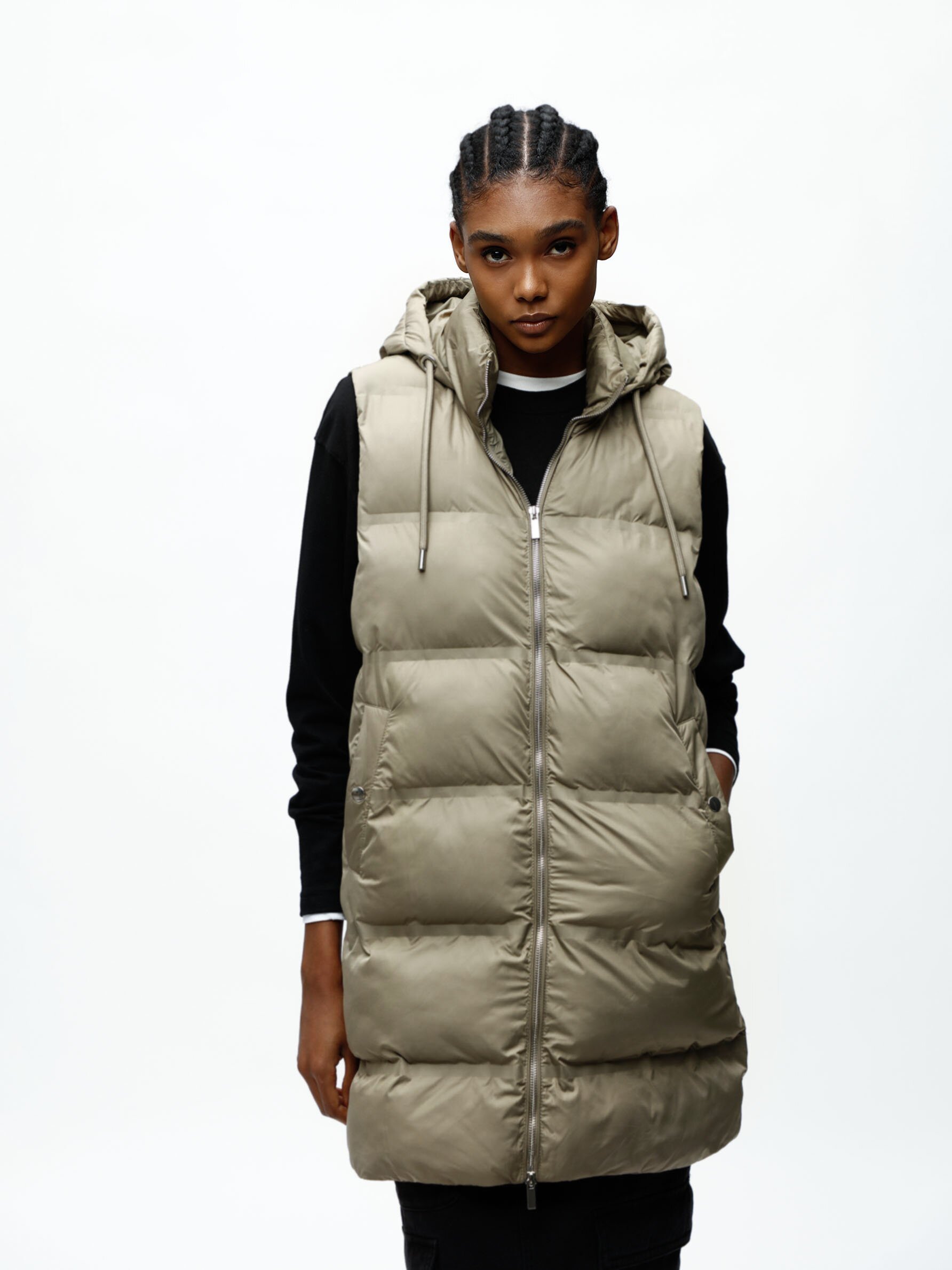 Black hooded puffer gilet hot sale