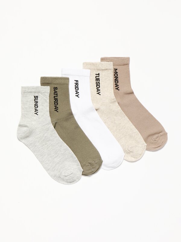 5-Pack of long ankle socks with slogan