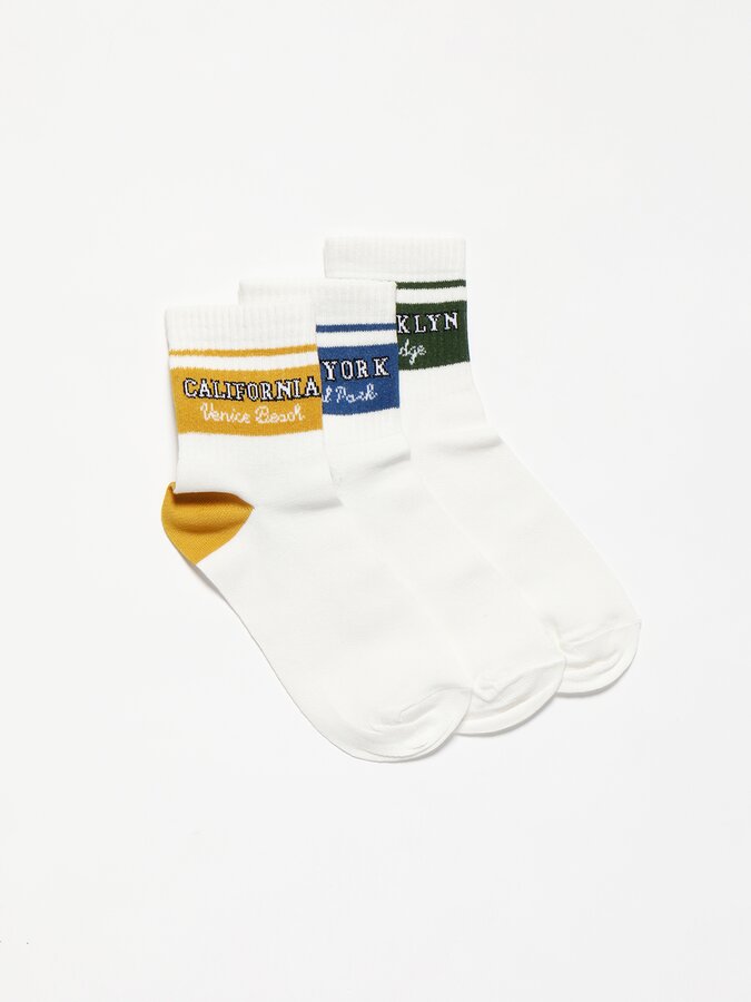 3-Pack of long ankle socks with slogan
