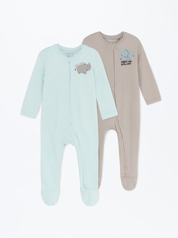 Pack of 2 pairs of pyjamas with zips