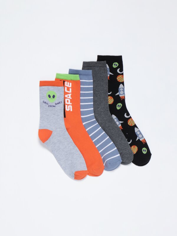 Pack of 5 pairs of space print socks