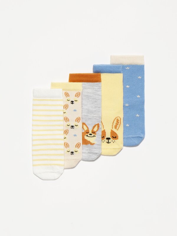 Pack of 5 pairs of animal print socks Socks CLOTHING Baby Boy