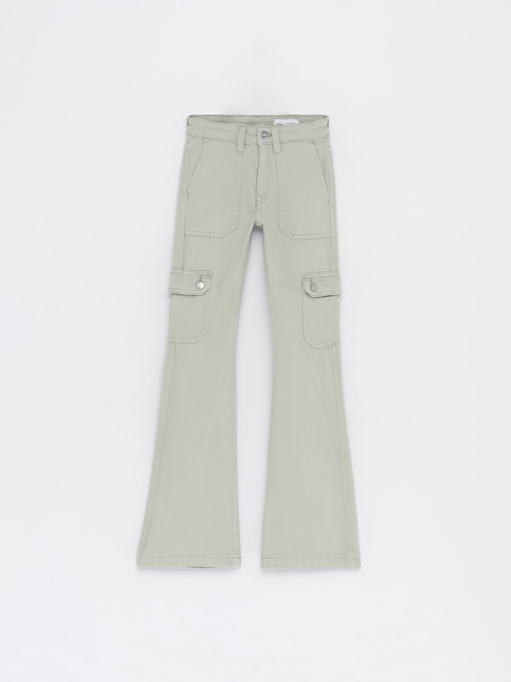 Cotton Denim Cargo Flared Pants W/zips