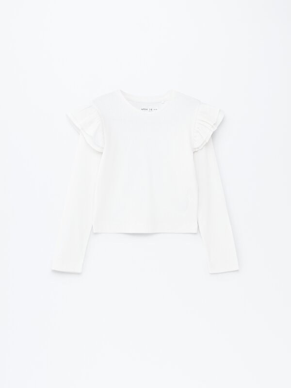 Ribbed T-shirt with ruffles