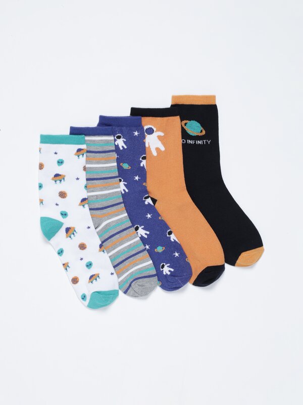 Pack of 5 pairs of long astronaut socks