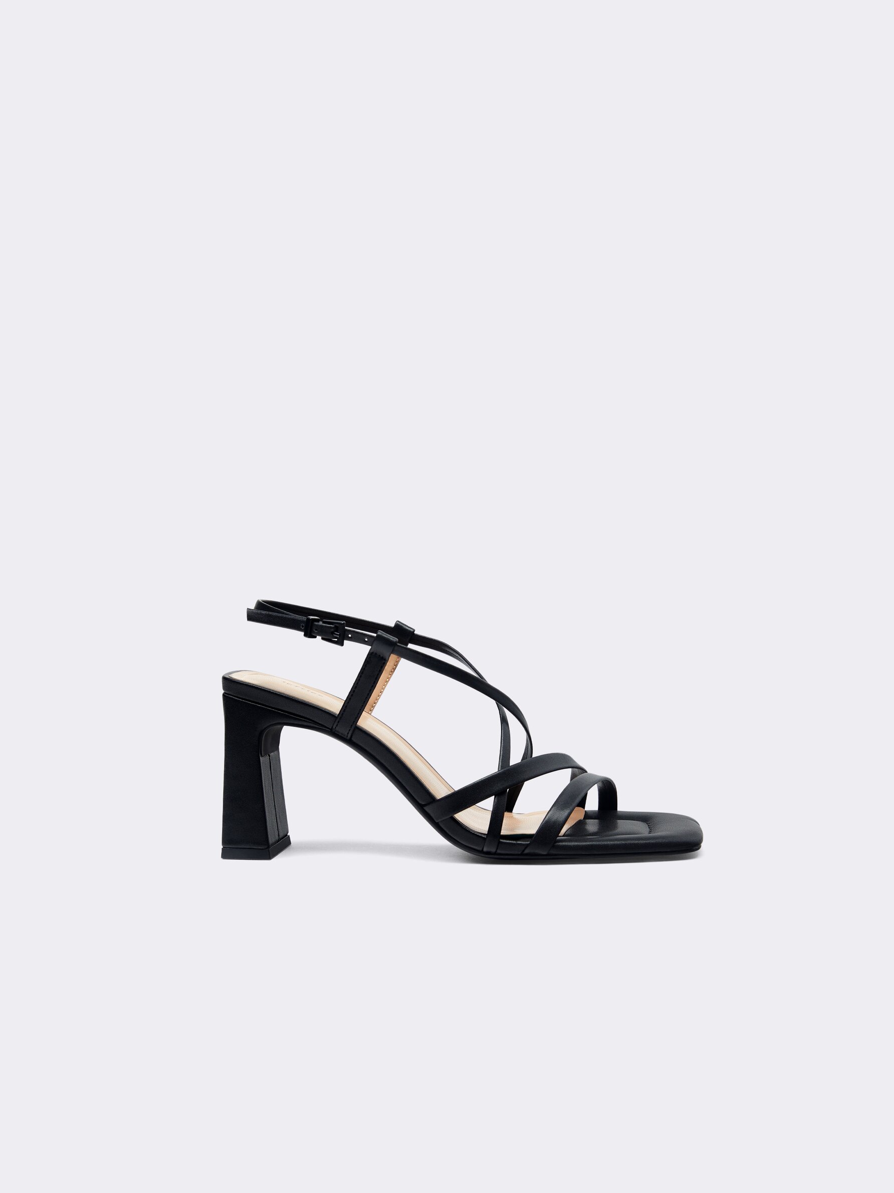 Heeled leather sandals store with thin straps