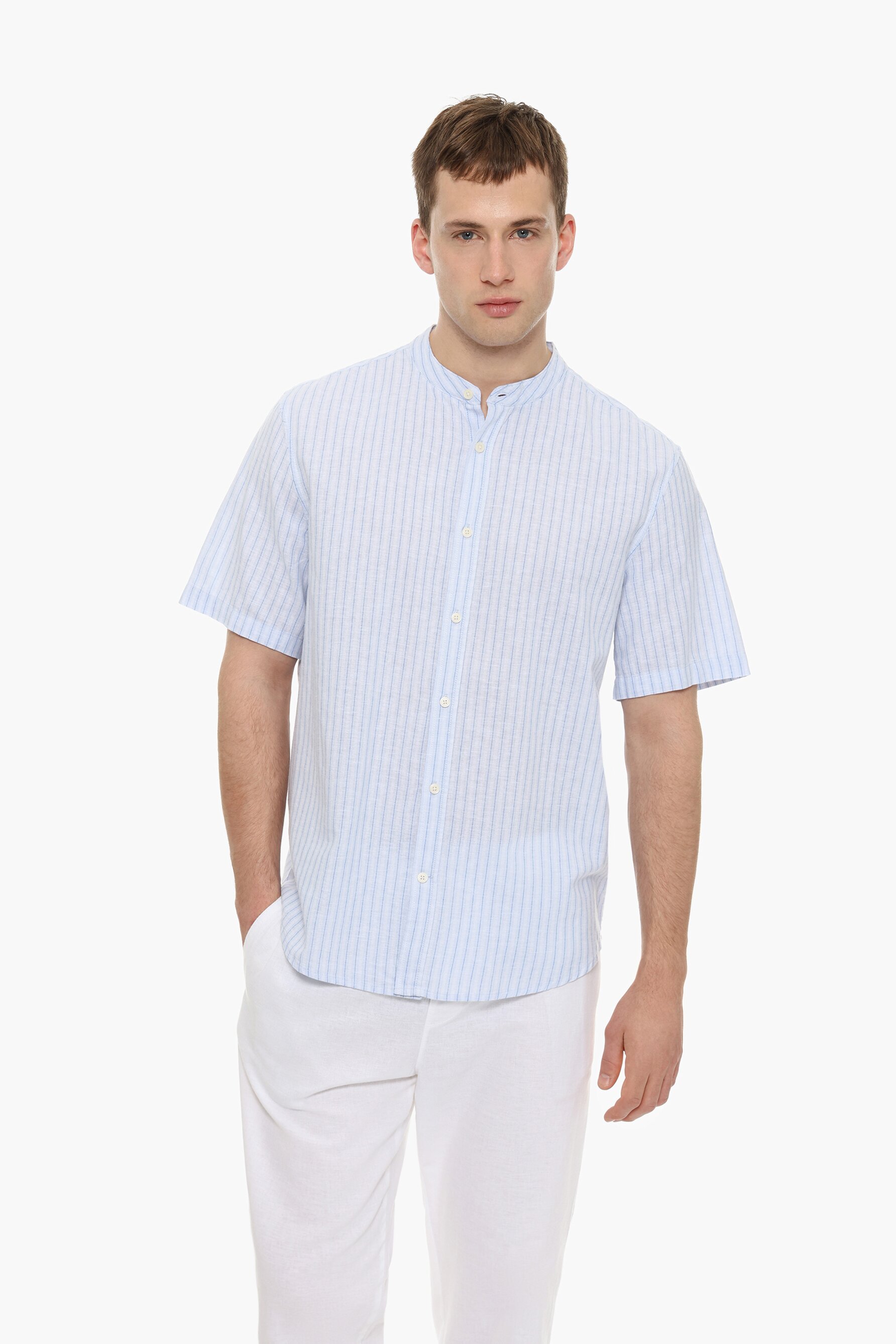 Camisa cuello mao lino - algodón