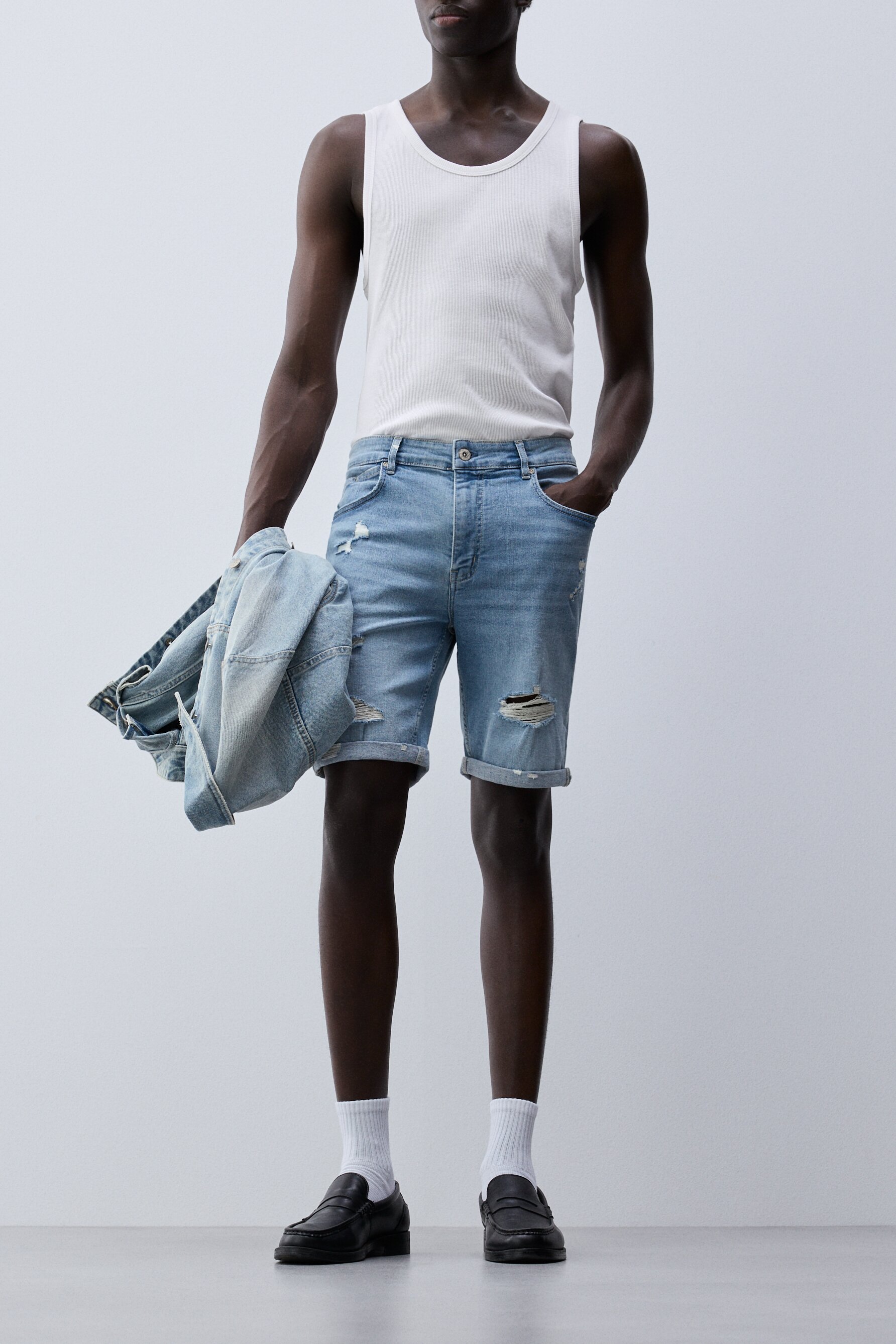 Bermuda denim skinny rotos