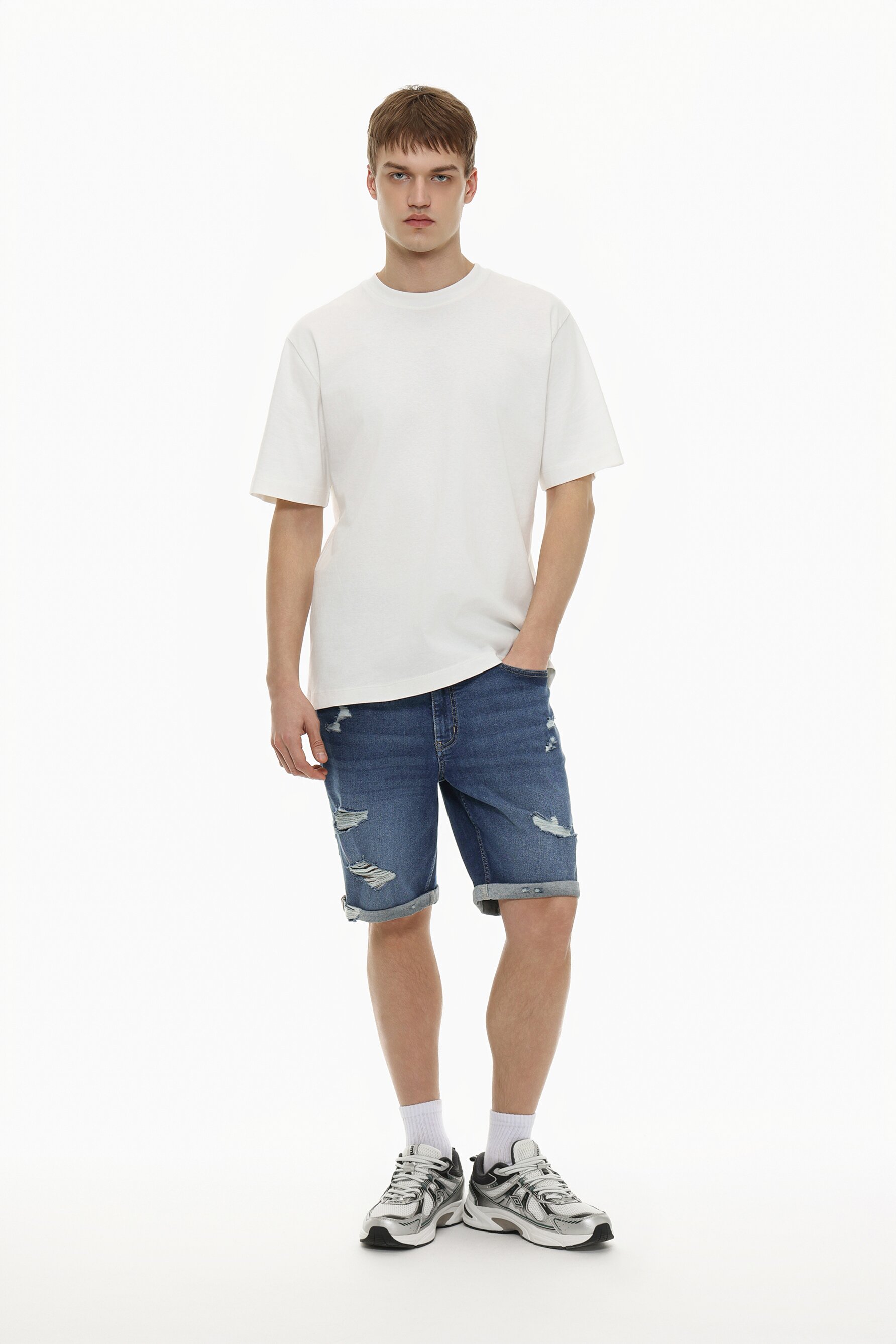 Bermuda denim skinny rotos