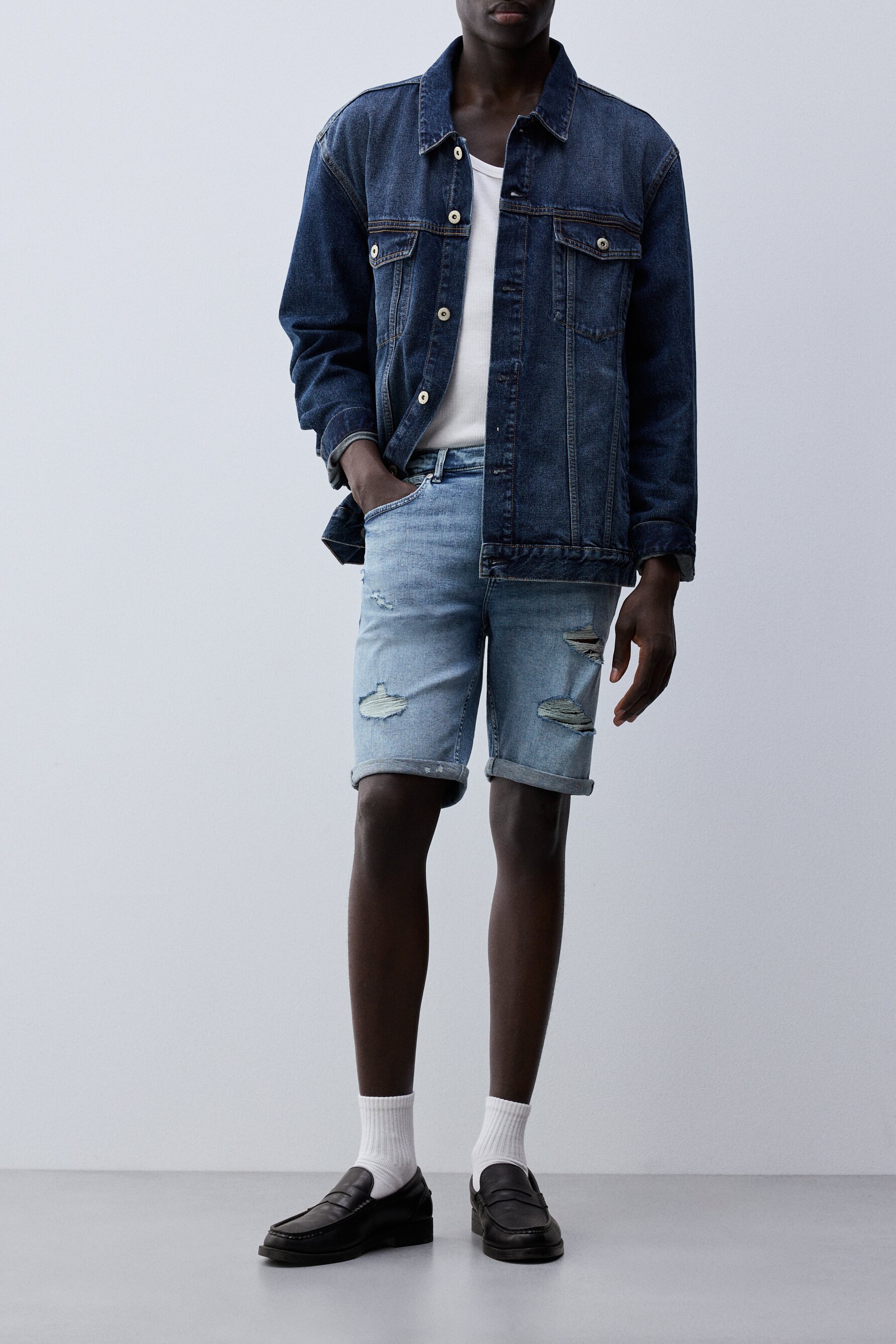 Bermuda denim skinny rotos