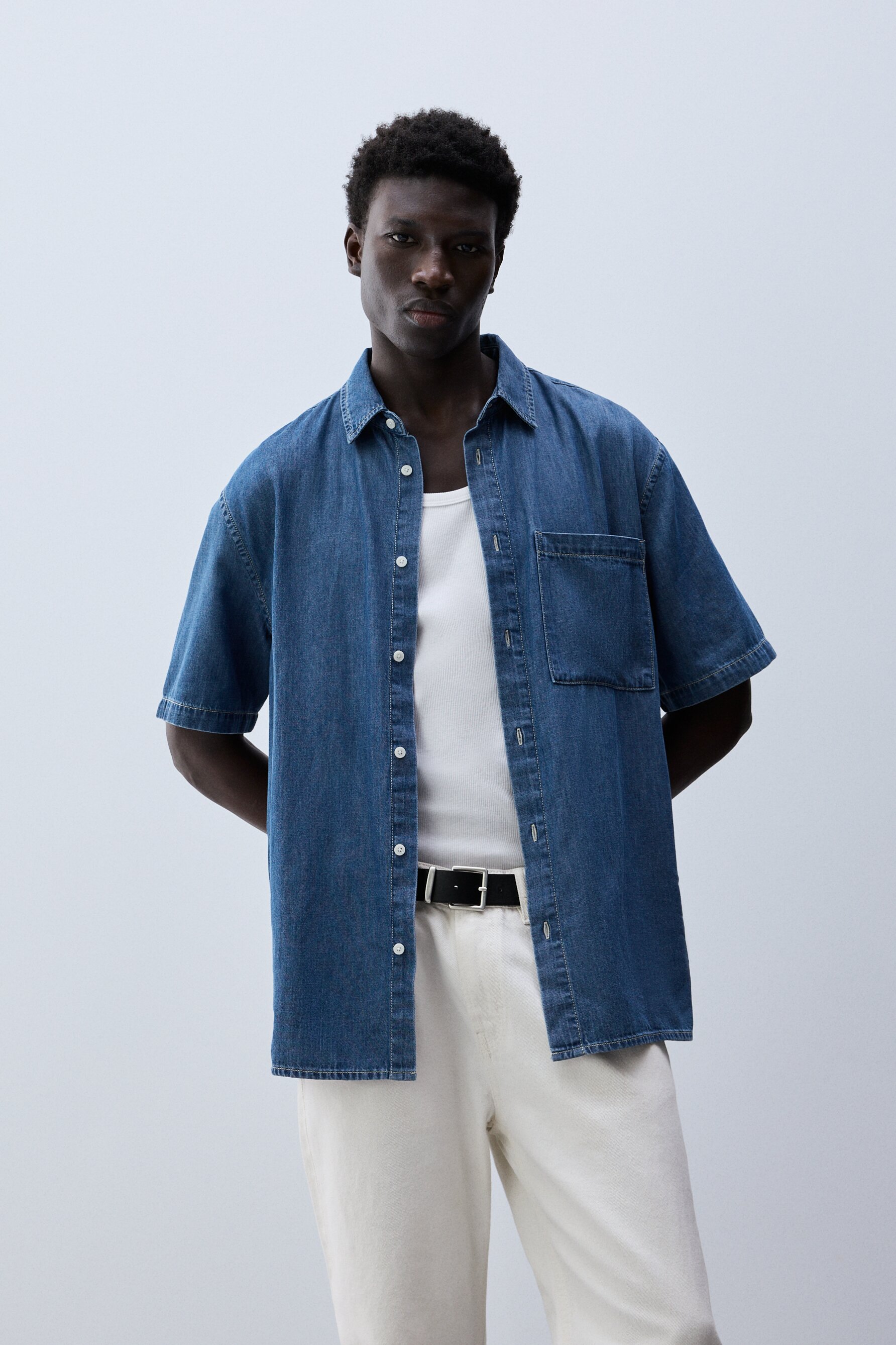 Camisa denim manga corta