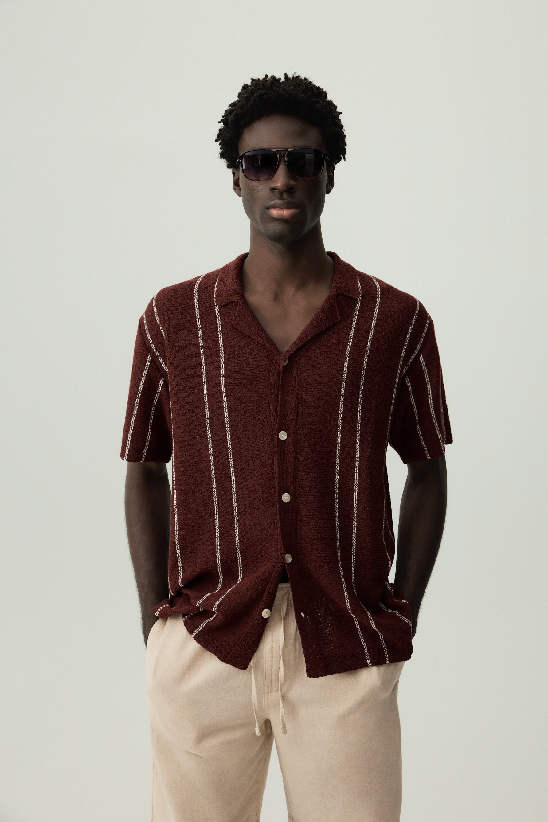 Camisa textura bouclé rayas