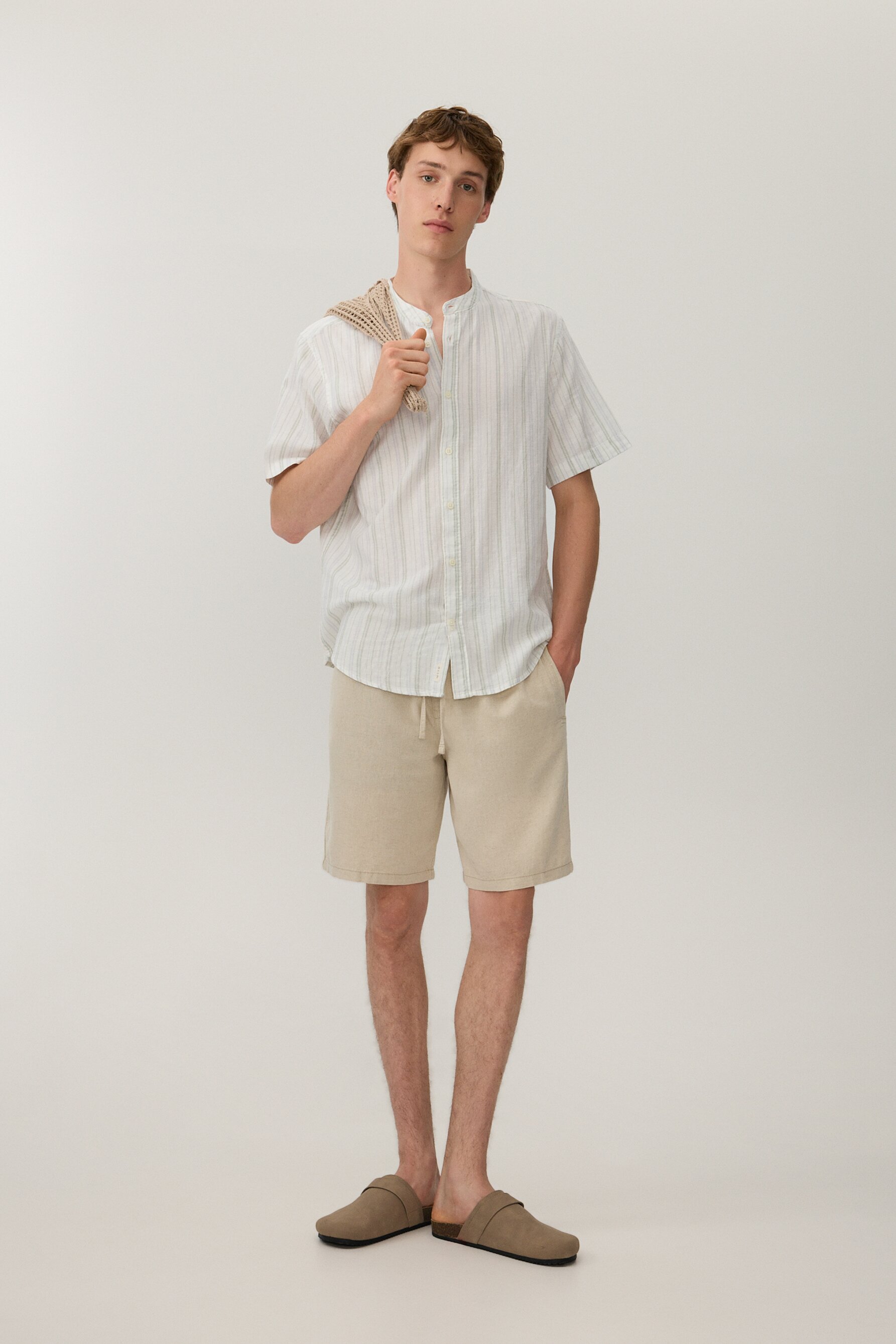 Camisa rayas cuello mao lino - algodón