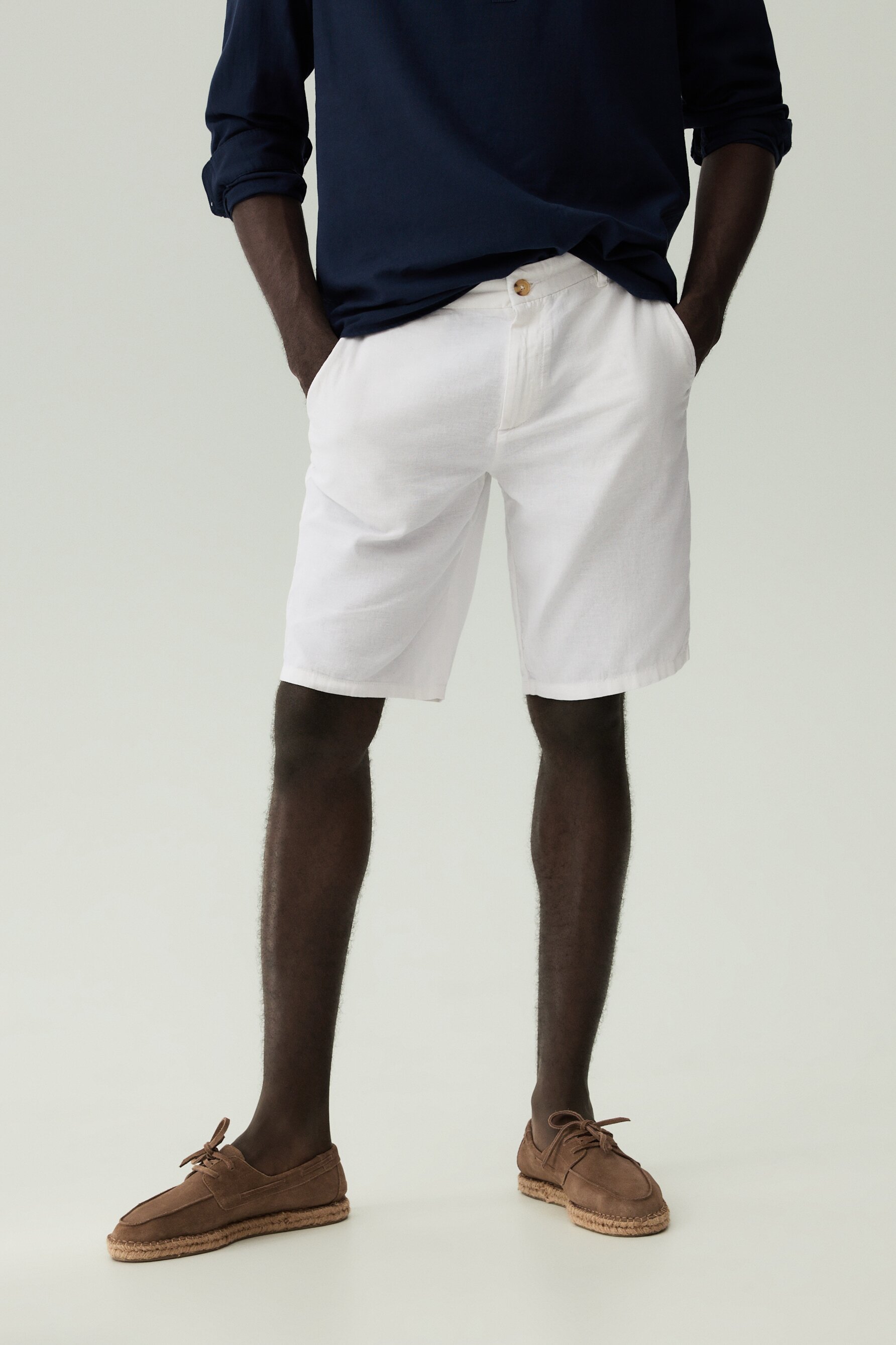 Calções bermuda chinos algodão - linho