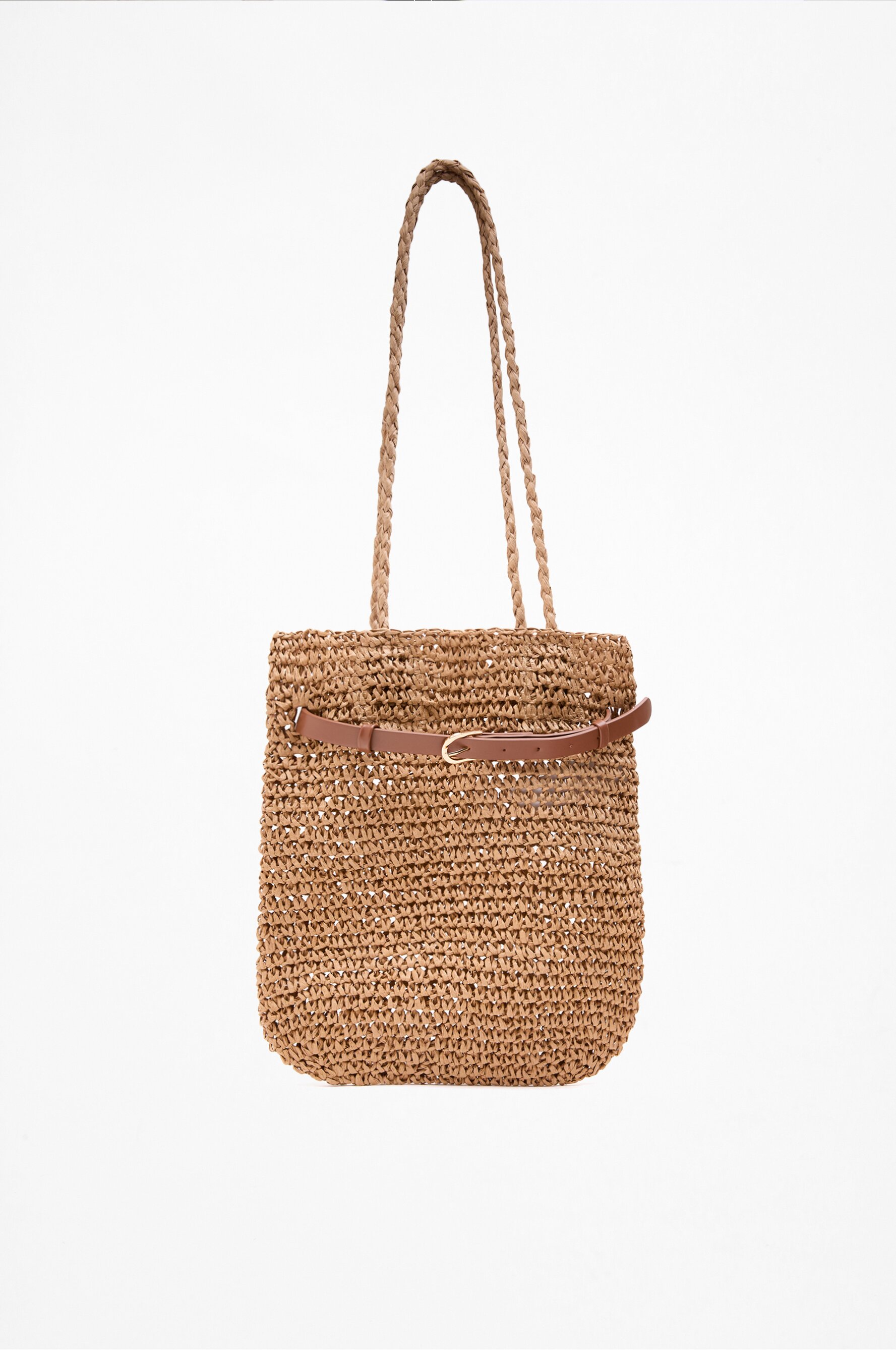 Bolso shopper efecto natural detalle cinturón