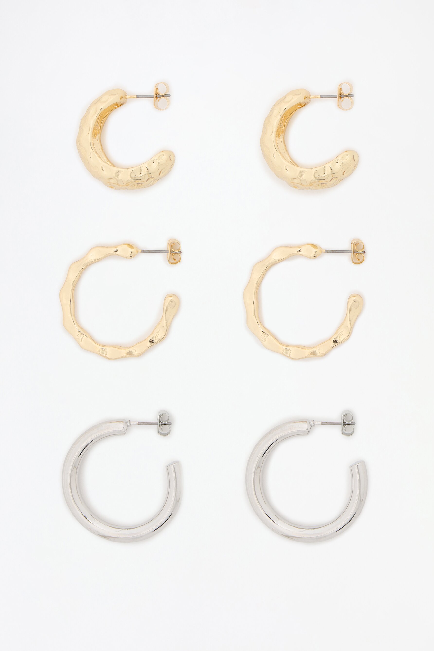 Conjunto de 3 pares de brincos de argolas assimétricos